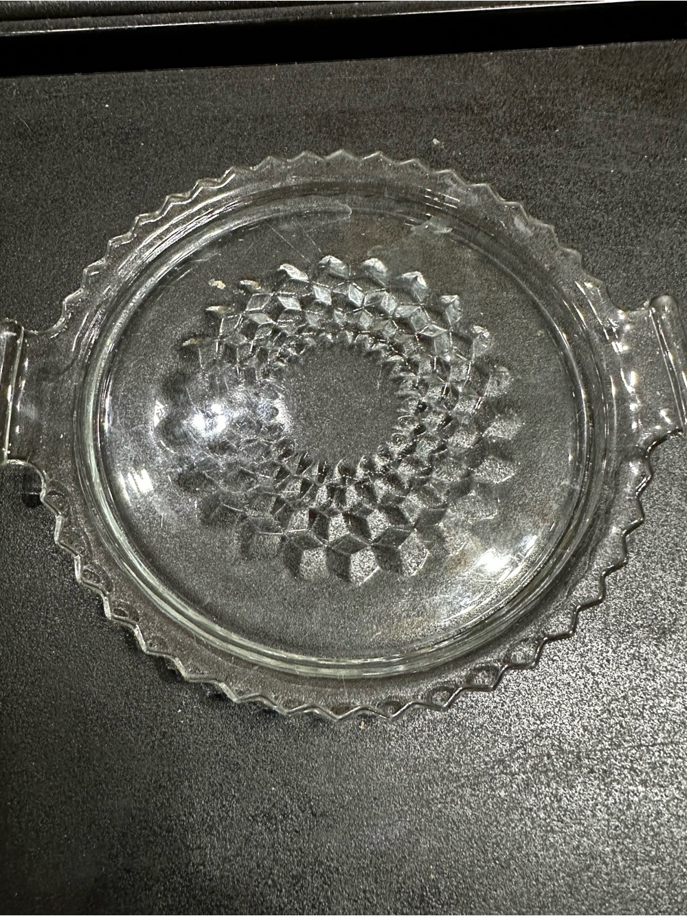 Jeanette Glass 2 handled tray. Made between 1929 and 1933